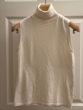 Cozzi Cream Sleeveless Turtleneck Knit Top